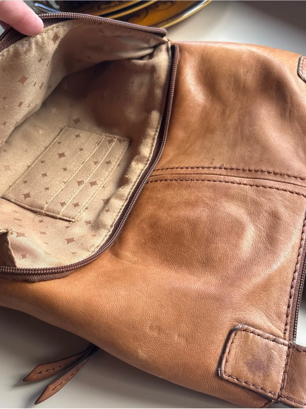 Vintage Fossil Stanton Top Zip Crossbody Leather Satchel